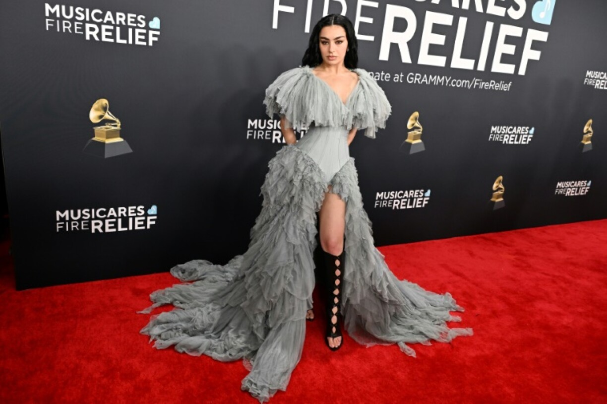 Charli XCX rocked a gray Gaultier gown at the Grammys
