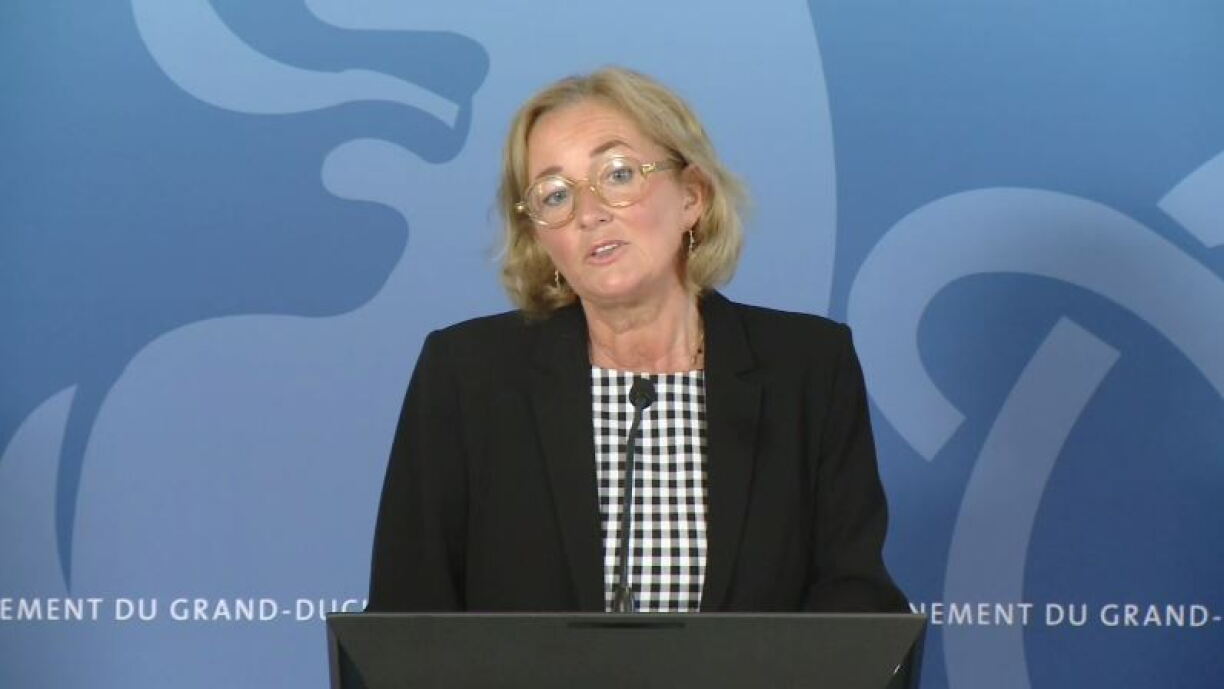 Paulette Lenert photographiée lors de la conférence de presse qui a eu lieu le 8 juillet 2021