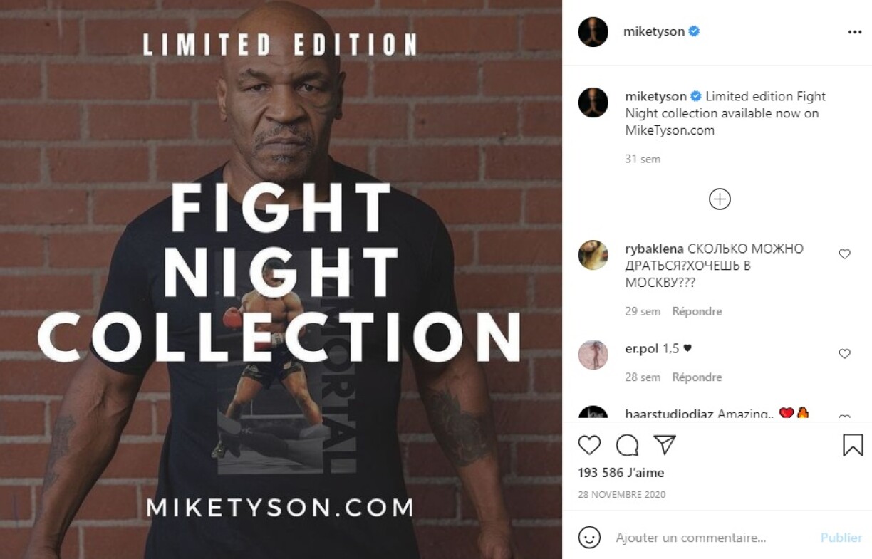 Capture d'écran du compte Instagram de Mike Tyson, réalisée le 05.07.2021.