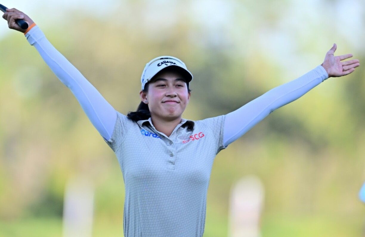 World number one Jeeno Thitikul of Thailand celebrates her birdie putt on the 18th hole to win the season-ending LPGA Tour Championship for the second year in a row