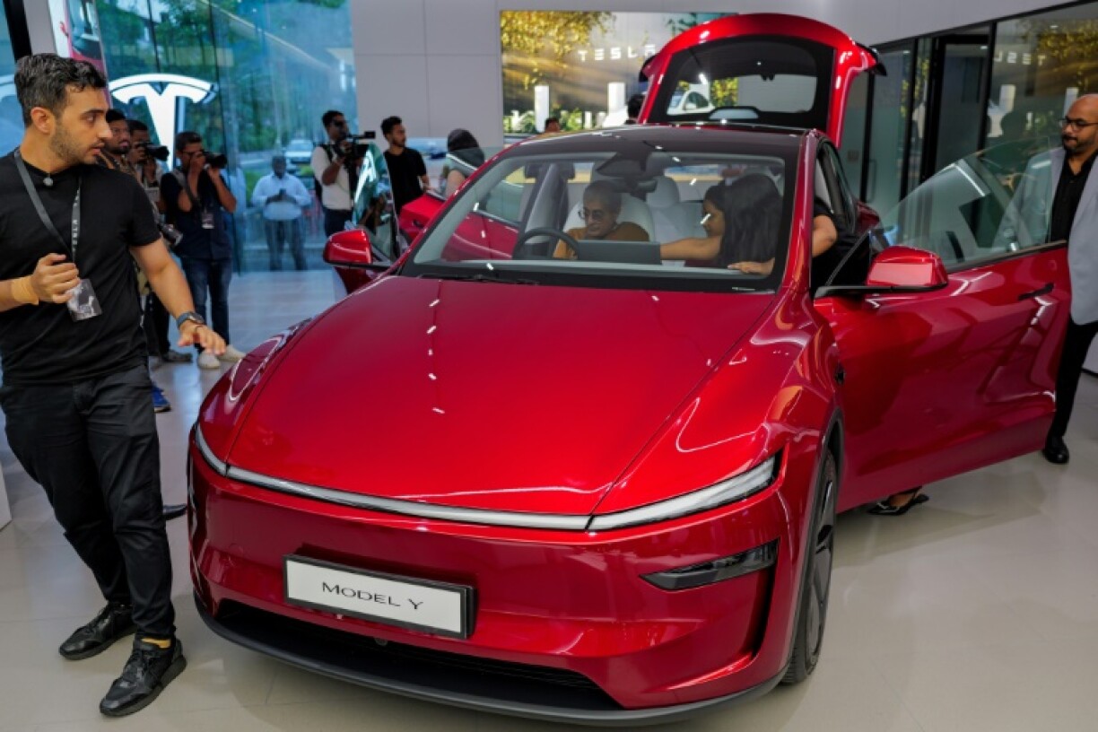 The Tesla store opened its doors in India's financial capital Mumbai