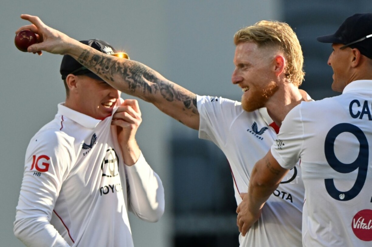 Ben Stokes celebrates his five wickets on day one
