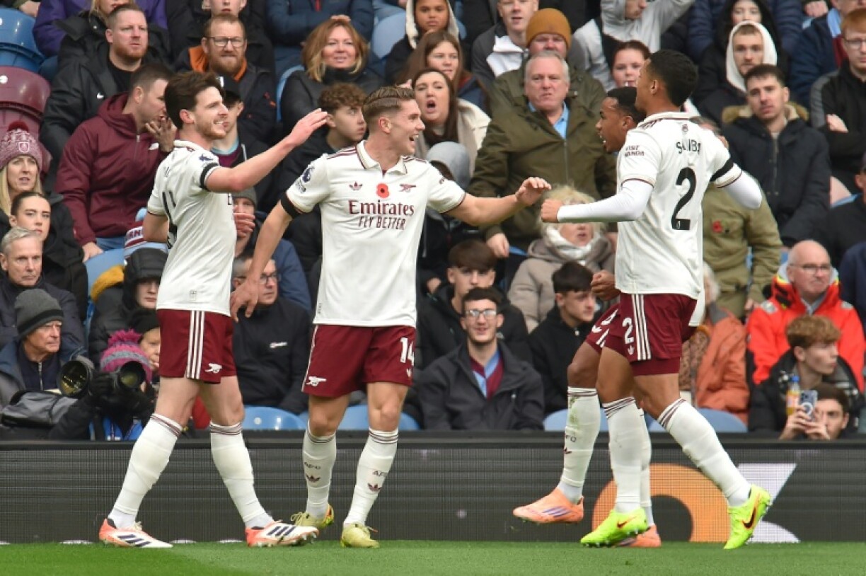 Viktor Gyokeres takes the congratulations from his Arsenal teammates after scoring against Burnley