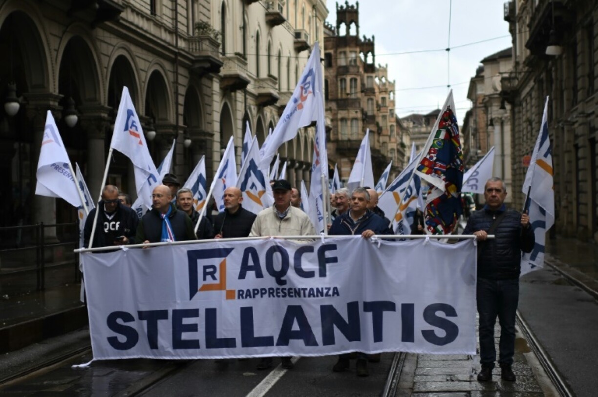 Italian auto workers demand Stellantis increase production at a demonstration in Turin in October