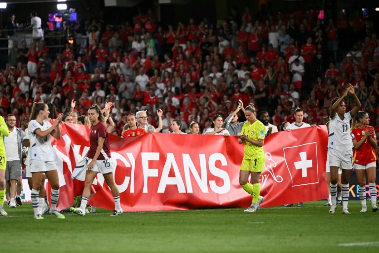 Switzerland players thank their supporters after the host nation were knocked out of Euro 2025 in the quarter-finals by Spain
