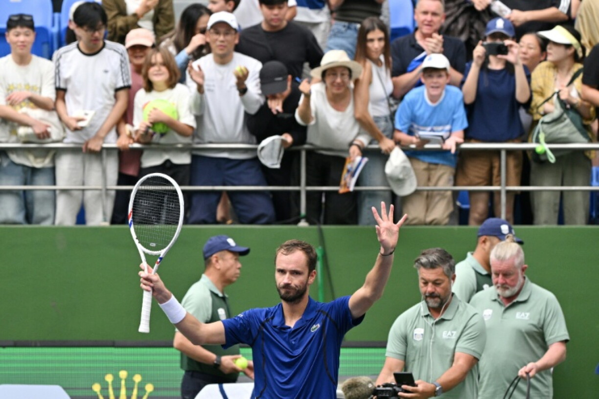 Russia’s Daniil Medvedev celebrates his victory against Germany’s Jan-Lennard Struff
