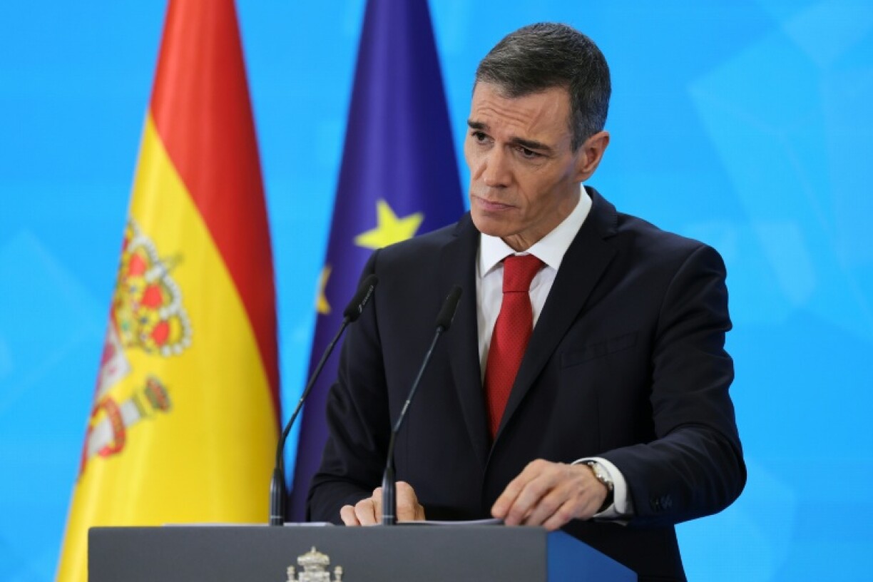 Le Premier ministre espagnol Pedro Sanchez lors de la présentation du bilan de l'action de son gouvernement en 2025, Madrid, le 15 décembre 2025
