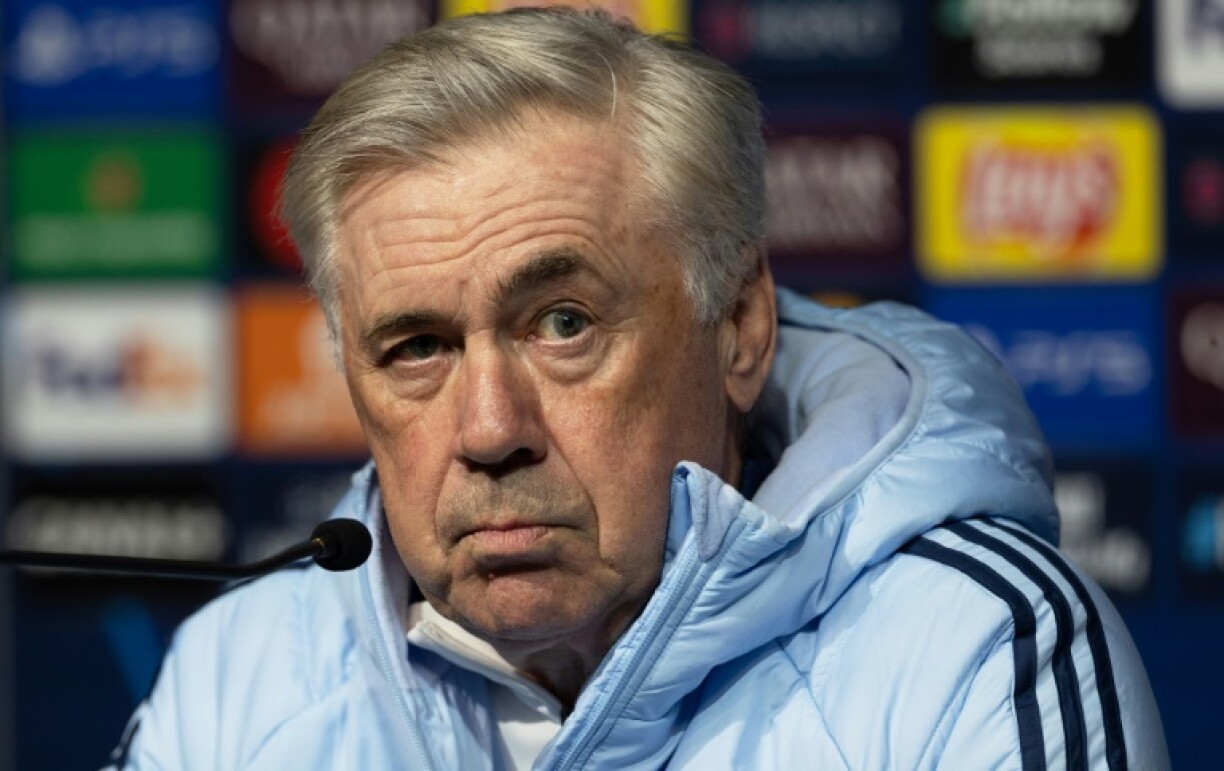 Carlo Ancelotti speaking during his press conference on the eve of Real Madrid's Champions League clash with Brest