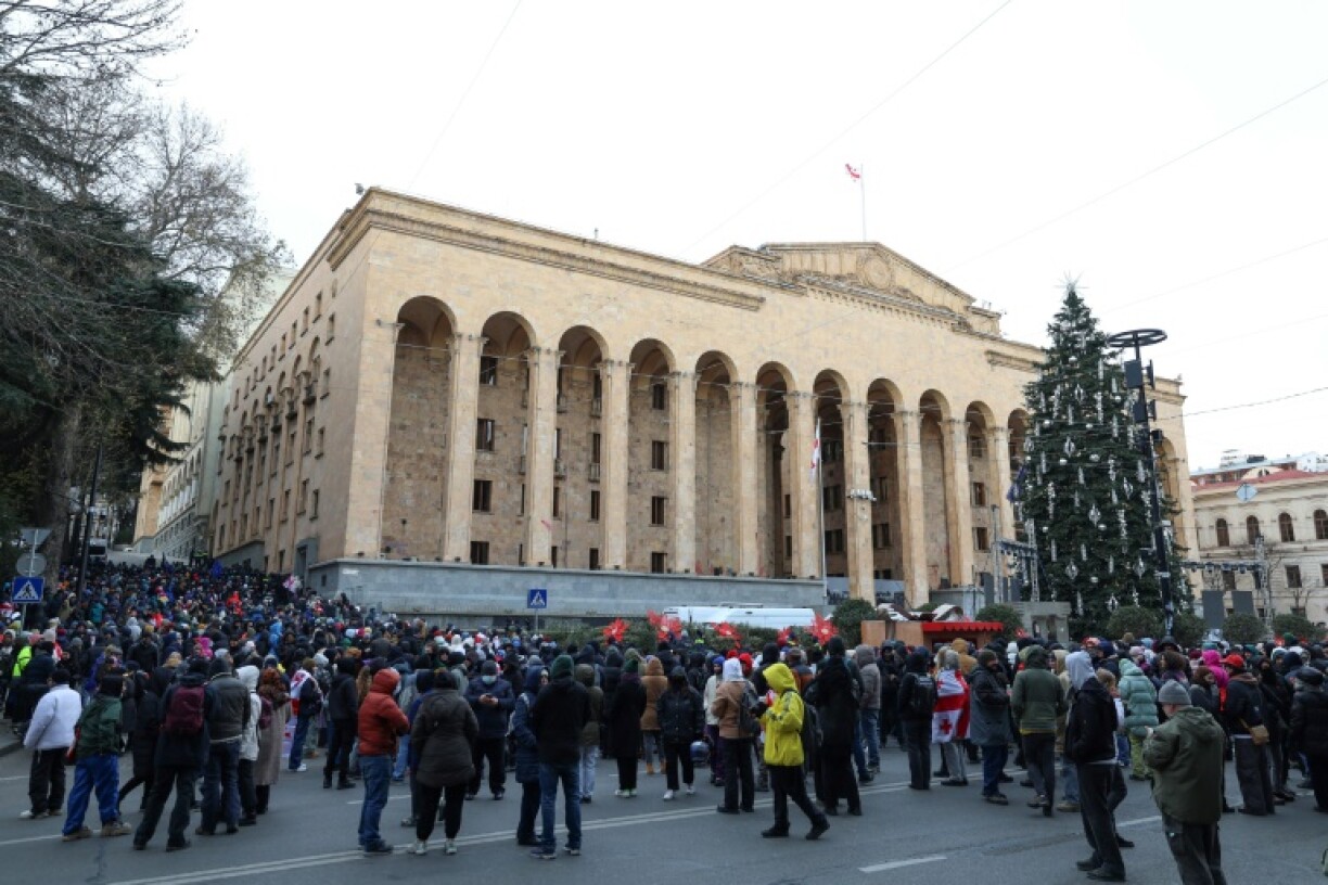 Demonstrators gathered outside parliament