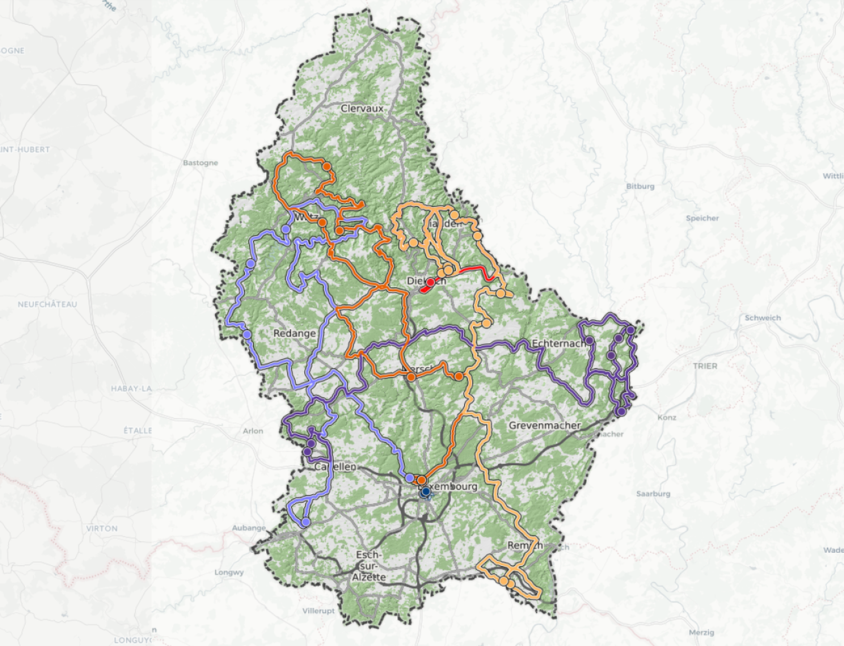 Le parcours du Tour de Luxembourg qui se tiendra du 5 au 9 juin.