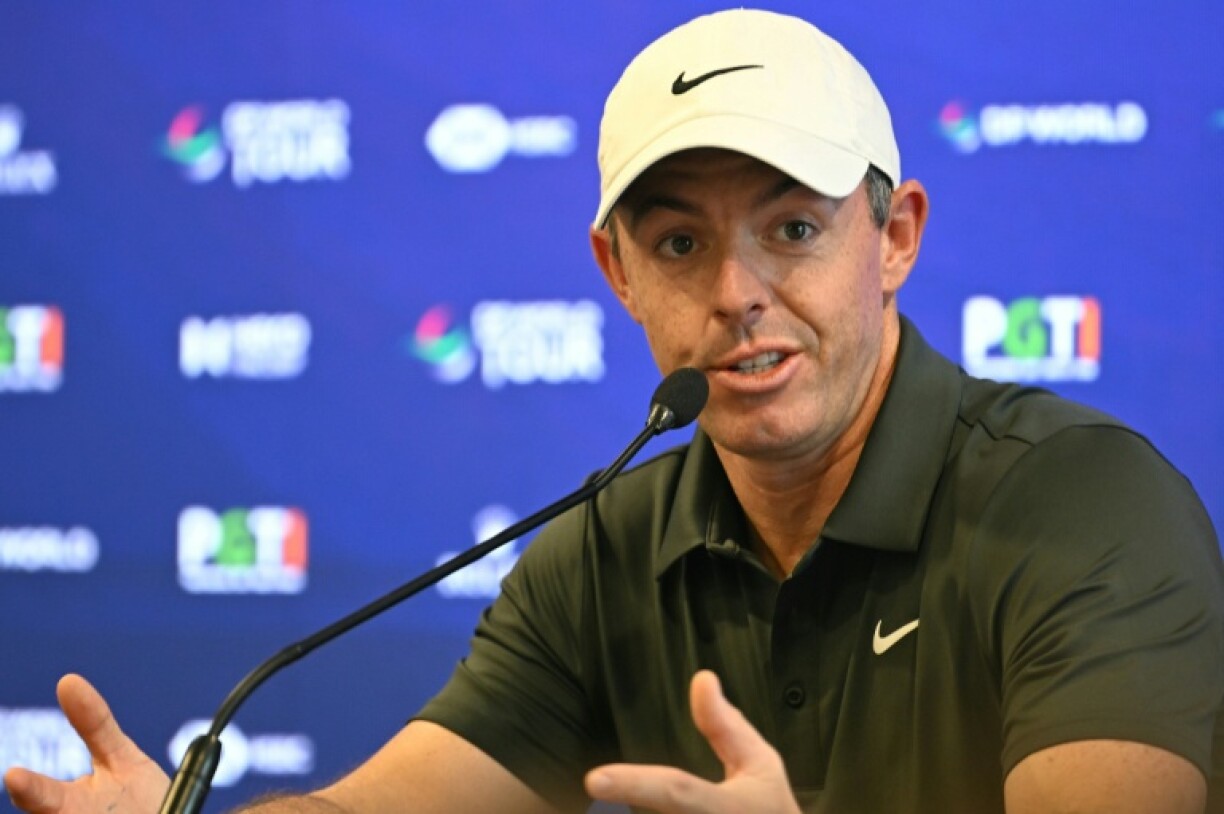 Northern Ireland's Rory McIlroy talks to reporters at the DP World Tour india Championship in Delhi