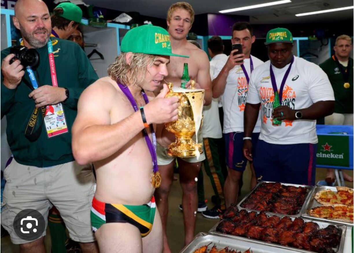 Faf de Klerk celebrating after winning the 2019 Rugby World Cup.