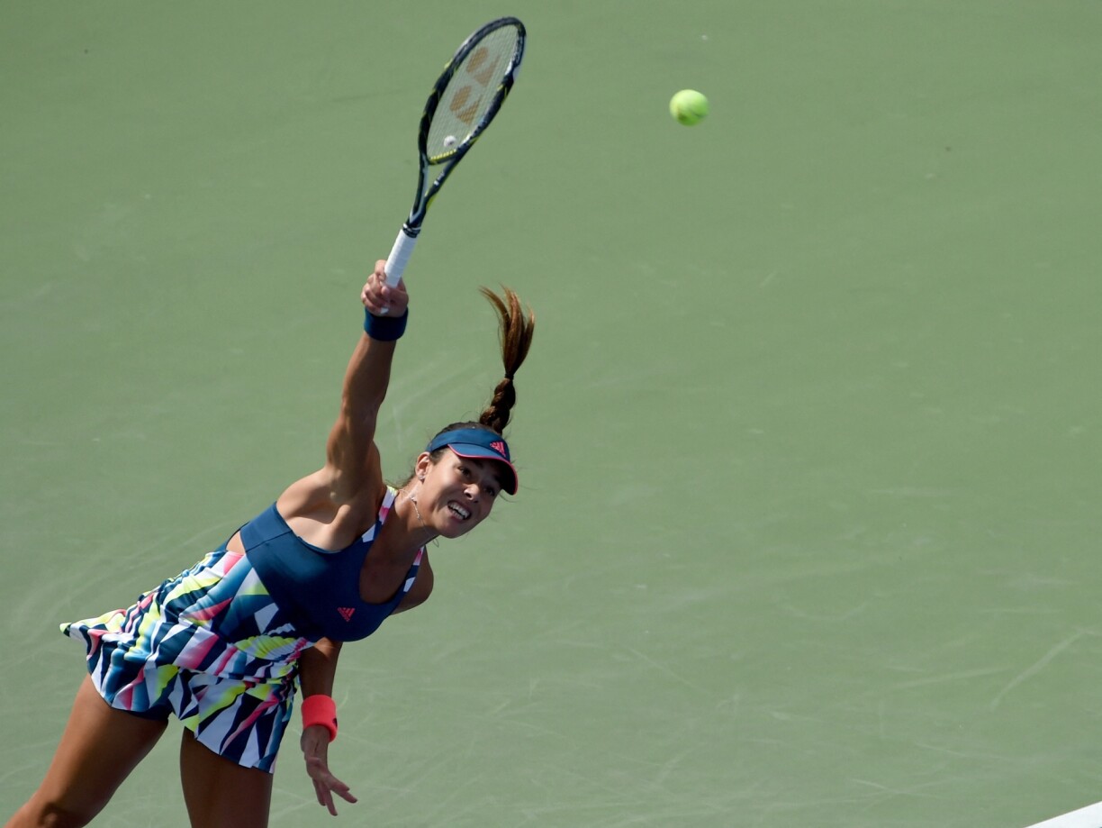 Ana Ivanovic of Serbia serves to Denisa Allertova of the Czech Republic during their 2016 US Open Women's Singles match at the USTA Billie Jean King National Tennis Center in New York on August 30, 2016.