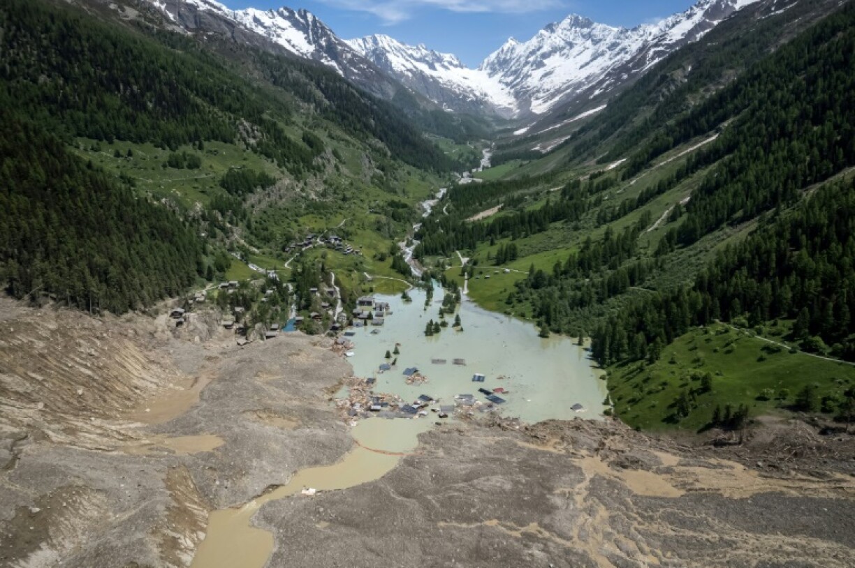 The debris from the collapsed glacier dammed a river, submerging the village of Blatten