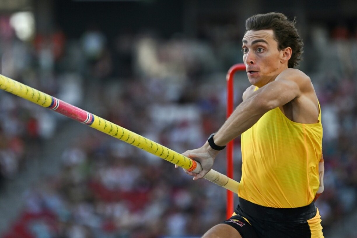 Sweden's Armand Duplantis en route to seeing a new pole vault world record of 6.29m in Budapest