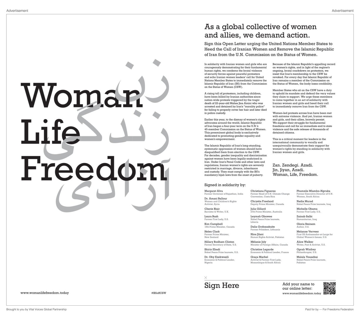 The double spaced open letter in Sunday's New York Times