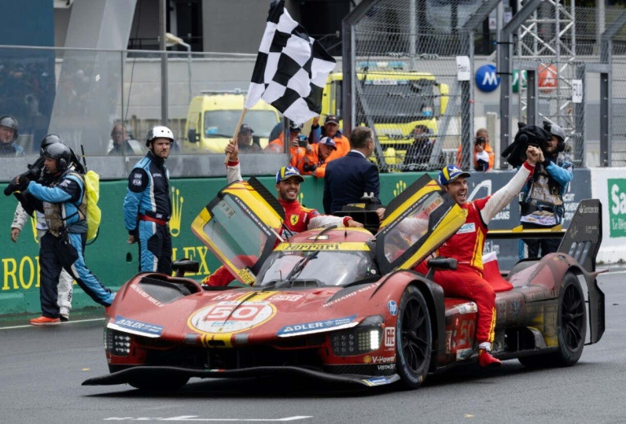 Ferrari, pictured celebrating last year's win, hunt a third consecutive Le Mans triumph