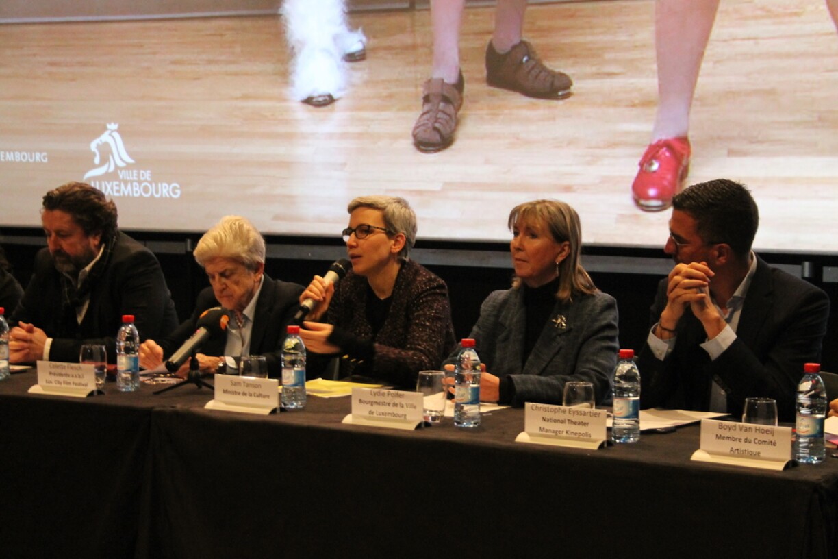 (de g. à dr.) Guy Daleiden, directeur du Fonds national de soutien à la production audiovisuelle ; Colette Flesch, présidente du Luxembourg City Film Festival ASBL ; Sam Tanson, ministre de la Culture ; Lydie Polfer, bourgmestre de la Ville de Luxembourg ; Christophe Eyssartier, national theater manager du Kinepolis