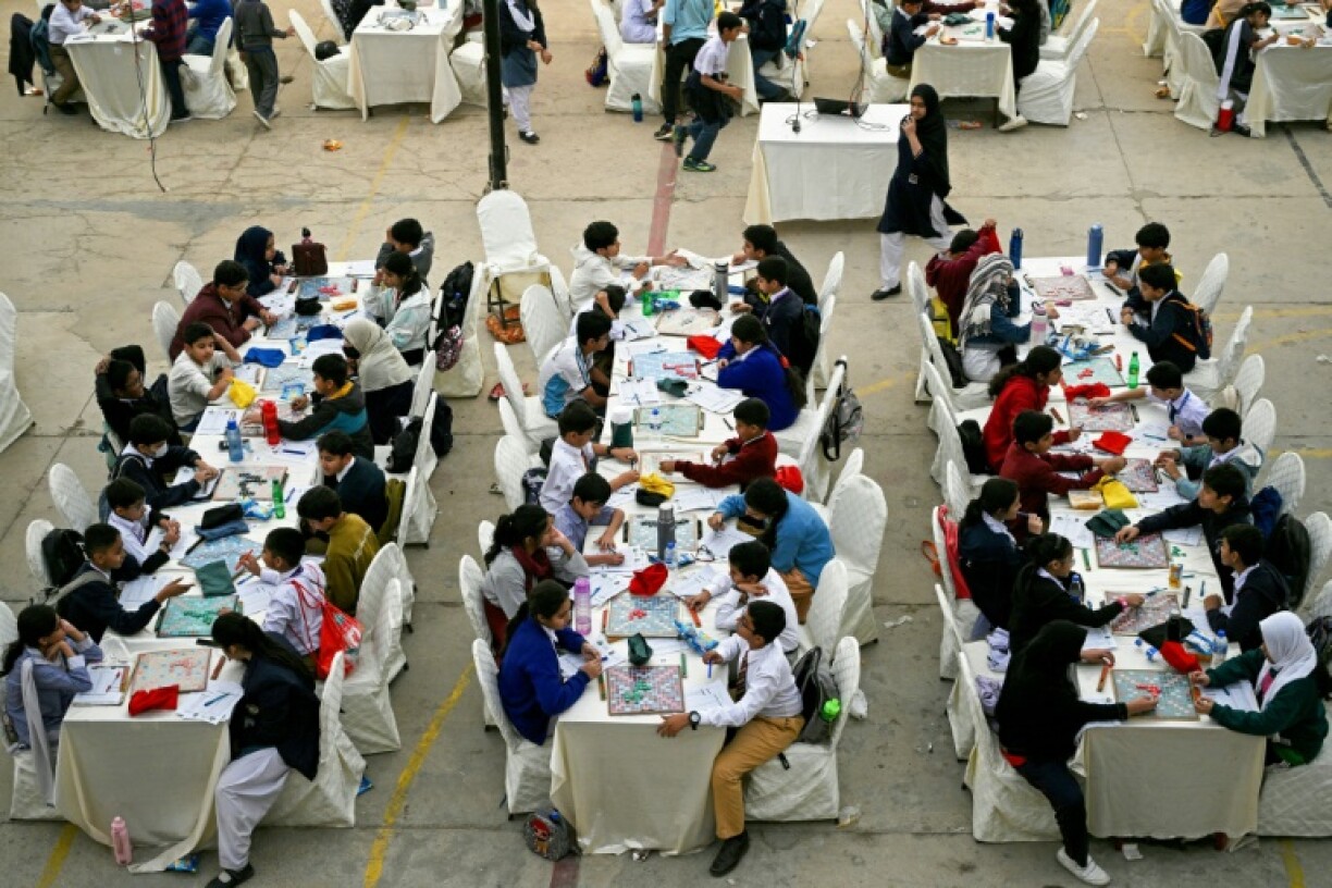Students compete in an inter-school Scrabble championship at Bai Virbaiji Soparivala Parsi school in Karachi
