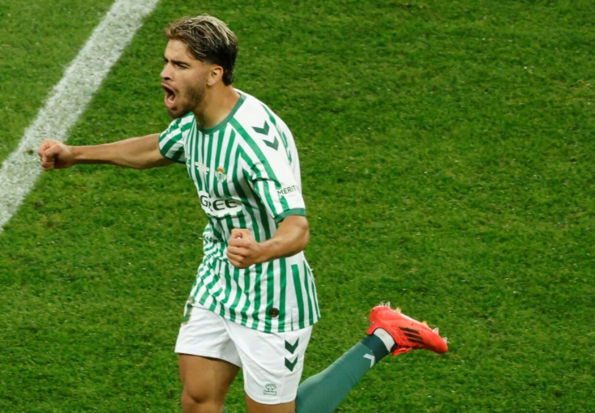 Real Betis forward Abde Ezzalzouli celebrates scoring against Chelsea in the UEFA Conference League final in Wroclaw