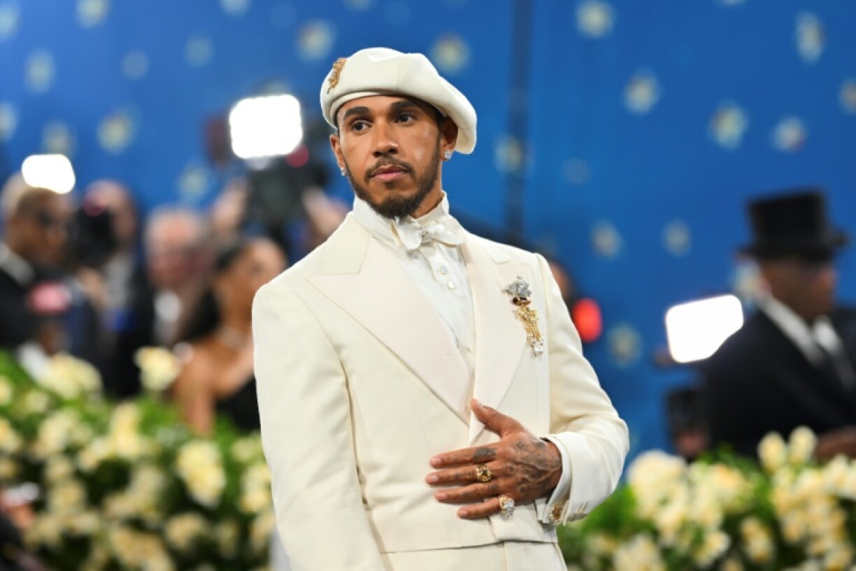 British Formula One driver Lewis Hamilton arrives at the Met Gala