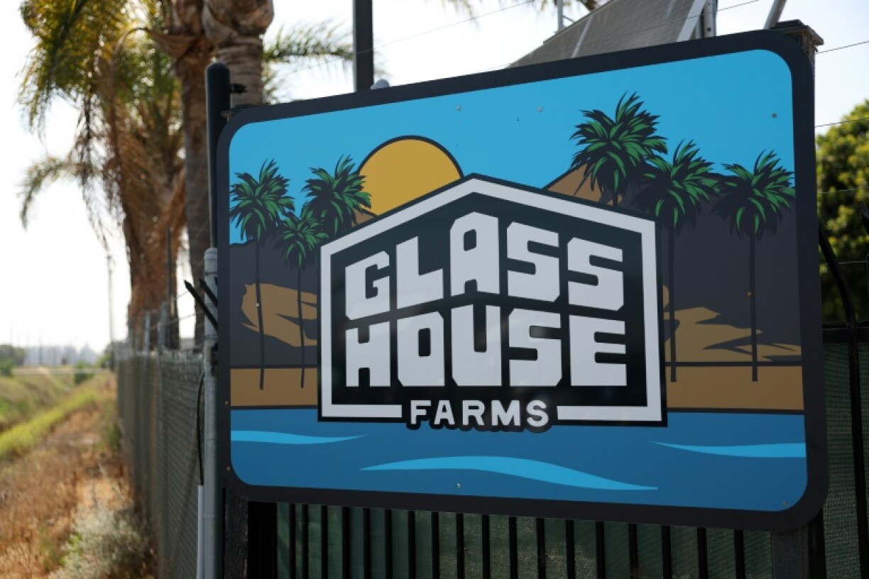 The Glass House Farms logo outside the facility in Camarillo, California