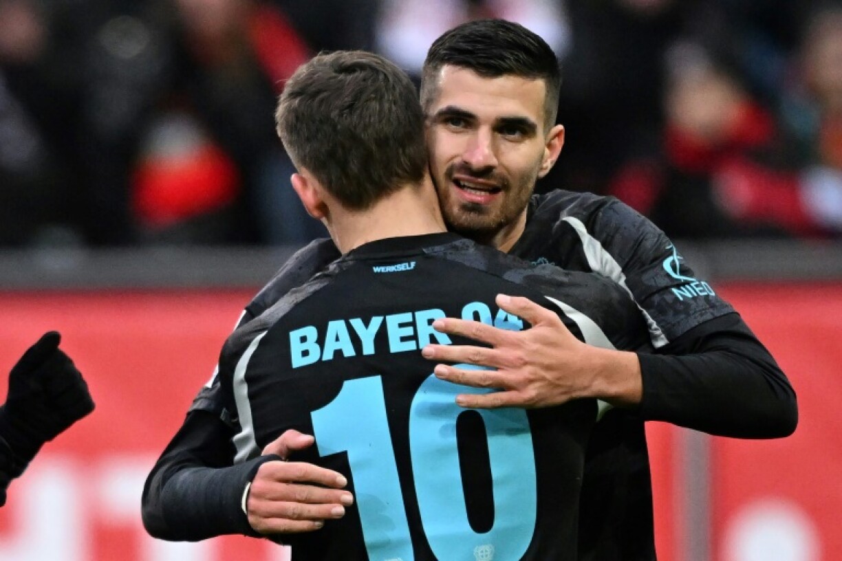 Bayer Leverkusen forward Martin Terrier (R) will miss the rest of the season with injury.