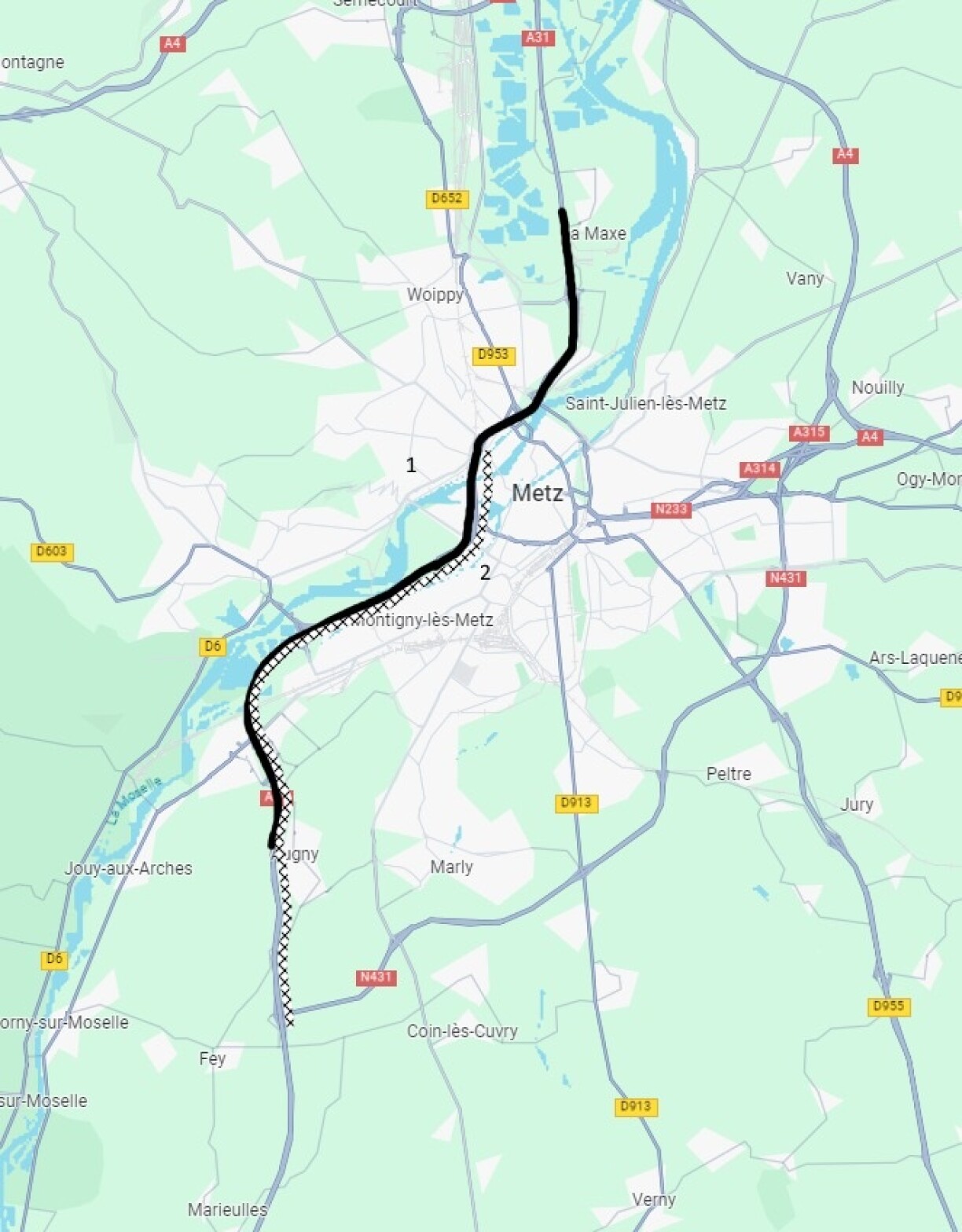 Carte de la zone barrée sur l'A31 lundi et mardi soir, les 6 et 7 novembre 2023.