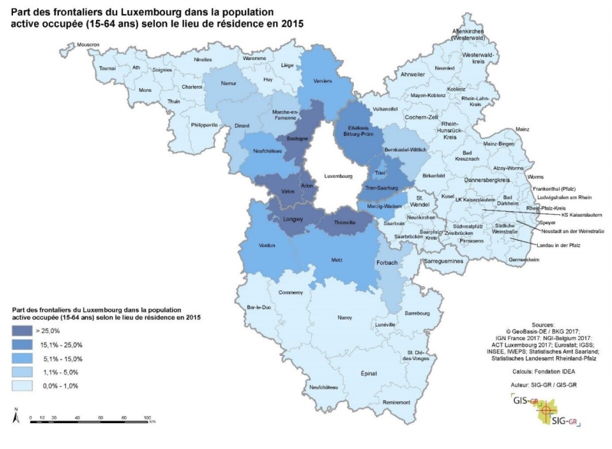 Au sein de la Grande Région, on distingue clairement le