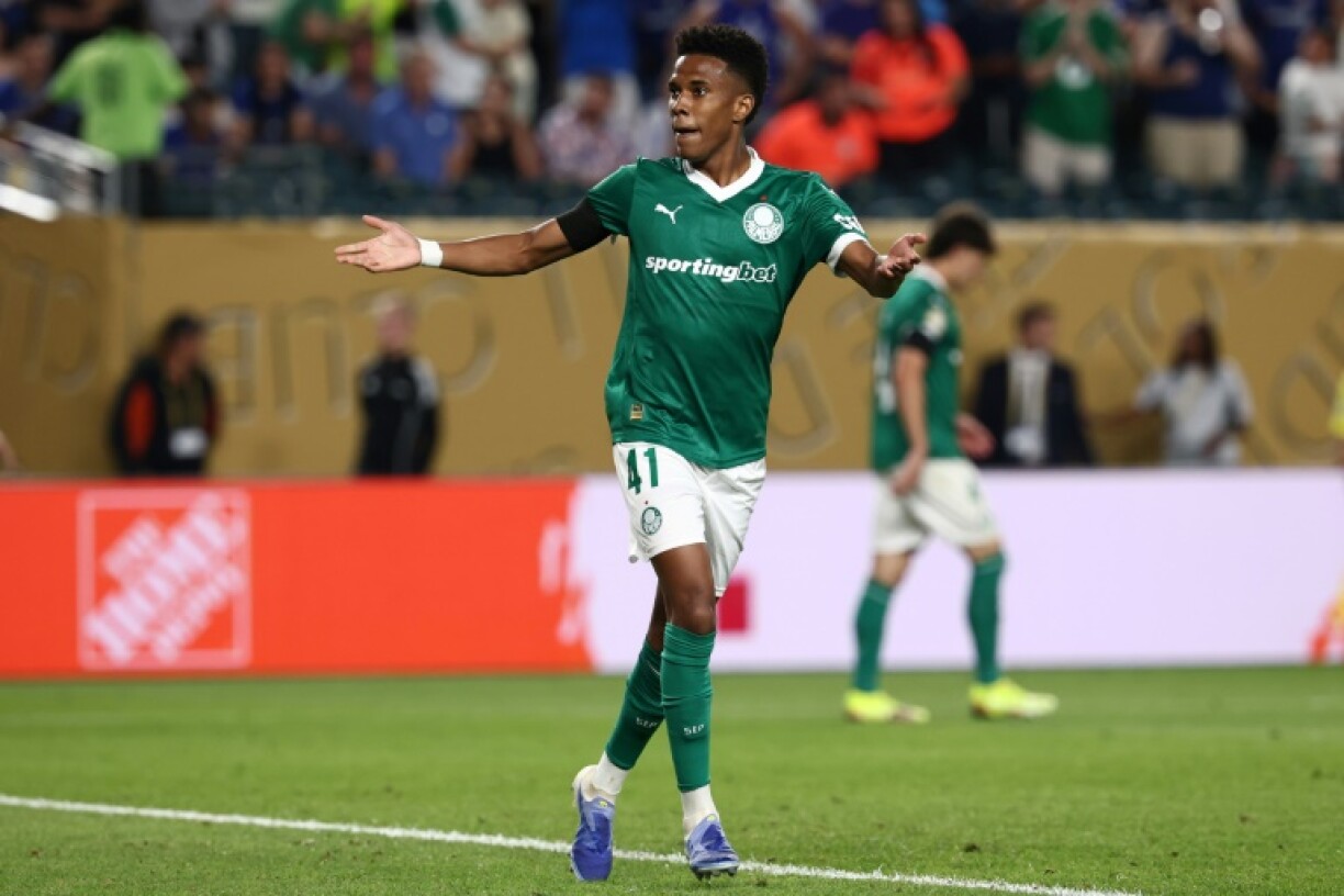 Estevao Willian celebrates scoring for Palmeiras against future employers Chelsea at the Club World Cup