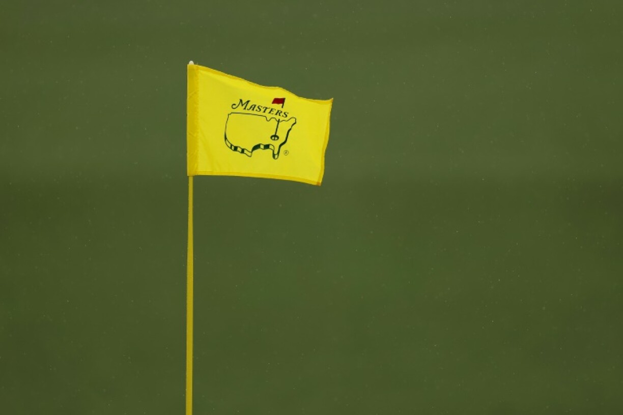 A view of a pin flag on course during a practice round prior to the 2025 Masters at Augusta National Golf Club