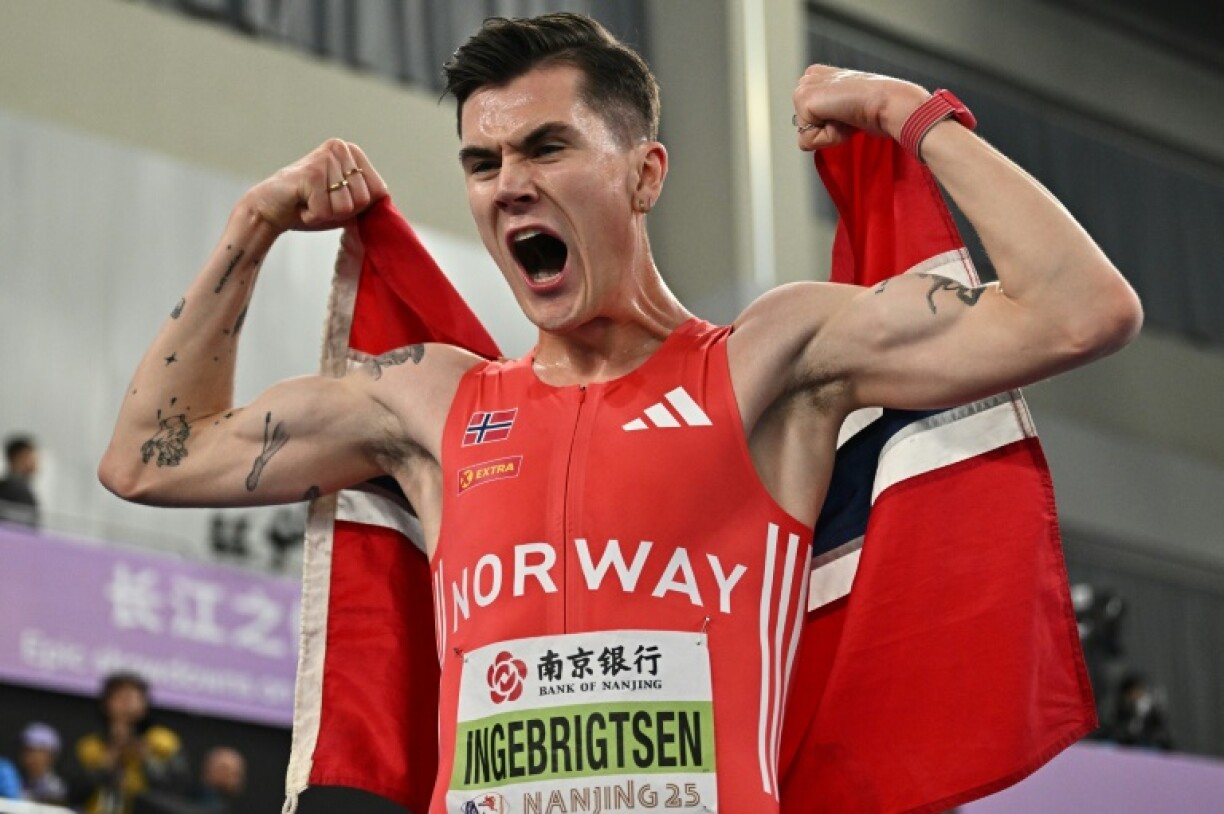 Norway’s Jakob Ingebrigtsen emulated the world indoor double claimed by Ethiopian legend Haile Gebrselassie in 1999 when he added the 1,500m to the 3,000m he collected on Saturday