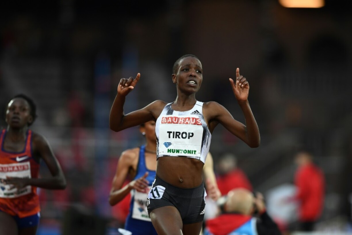 La Kenyane Agnes Jebet Tirop après avoir remporté le 5000m pendant la Diamond League le 30 mai 2019 à Stockholm en Suède