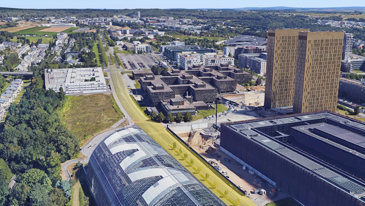 Konrad Adenauer (highlighted) in Luxembourg City - Kirchberg. The new headquarters of the European Commission are currently being constructed vis-a-vis the ECJ.