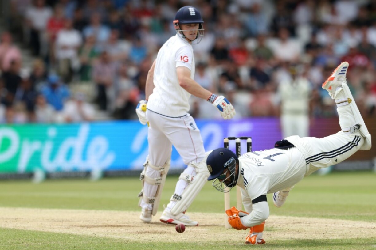 India wicketkeeper Rishabh Pant drops Harry Brook in the first Test against England at Headingley