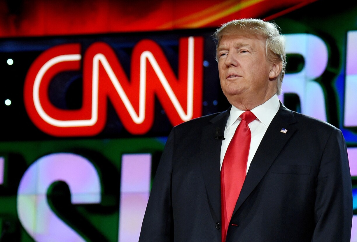 In this file photo taken on December 15, 2015, Republican presidential candidate Donald Trump is introduced during the CNN presidential debate at The Venetian Las Vegas in Las Vegas, Nevada.