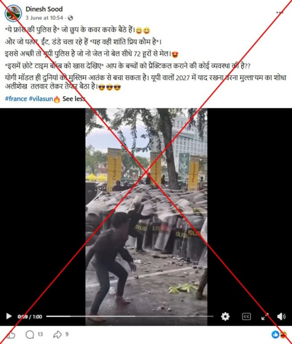 Screenshot of the false post captured on June 4, 2026, with a red X added by AFP