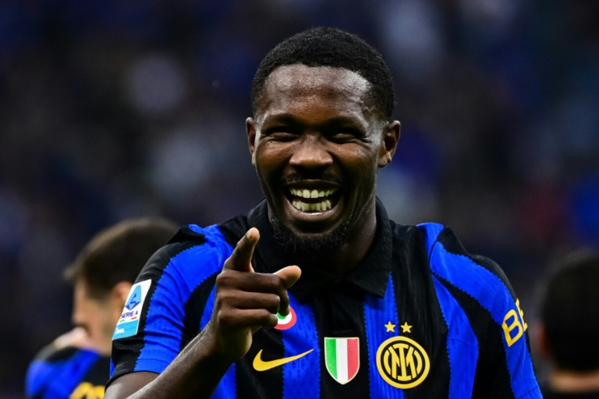 L'avant-centre de l'Inter Milan Marcus Thuram après son but Marcus Thuram lors de sa victoire de son équipe contre Parme (3-0) pour le compte de la 6e journée du Championnat d'Italie le 10 octobre 2026 à San Siro