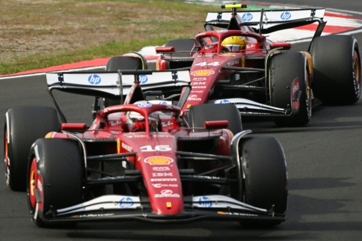 Charles Leclerc leads Lewis Hamilton during the Chinese Grand Prix