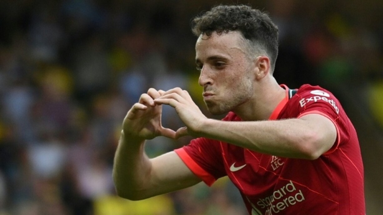 Den Diogo Jota freet sech iwwert säi Gol fir Liverpool.