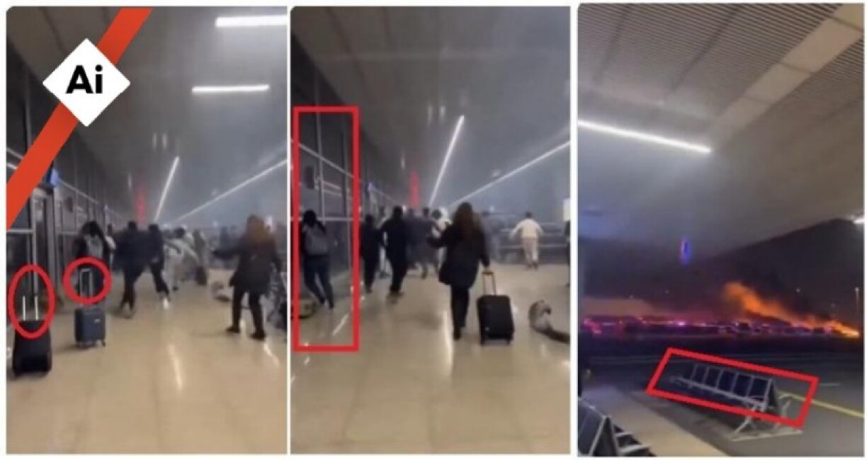 Screenshots from the false clip showing visual inconsistencies, which are highlighted by AFP