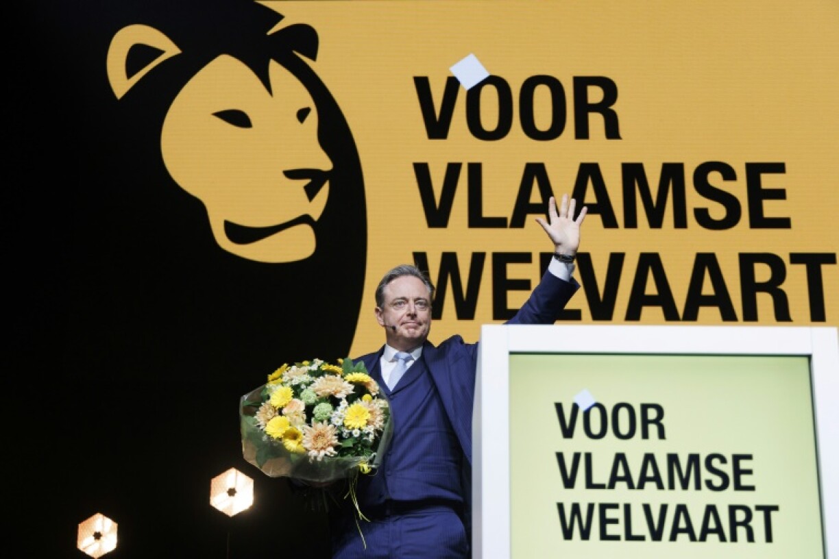 Le président de la N-VA, Bart De Wever, au congrès électoral du parti nationaliste flamand N-VA, à Gand, en Belgique, le 28 avril 2024