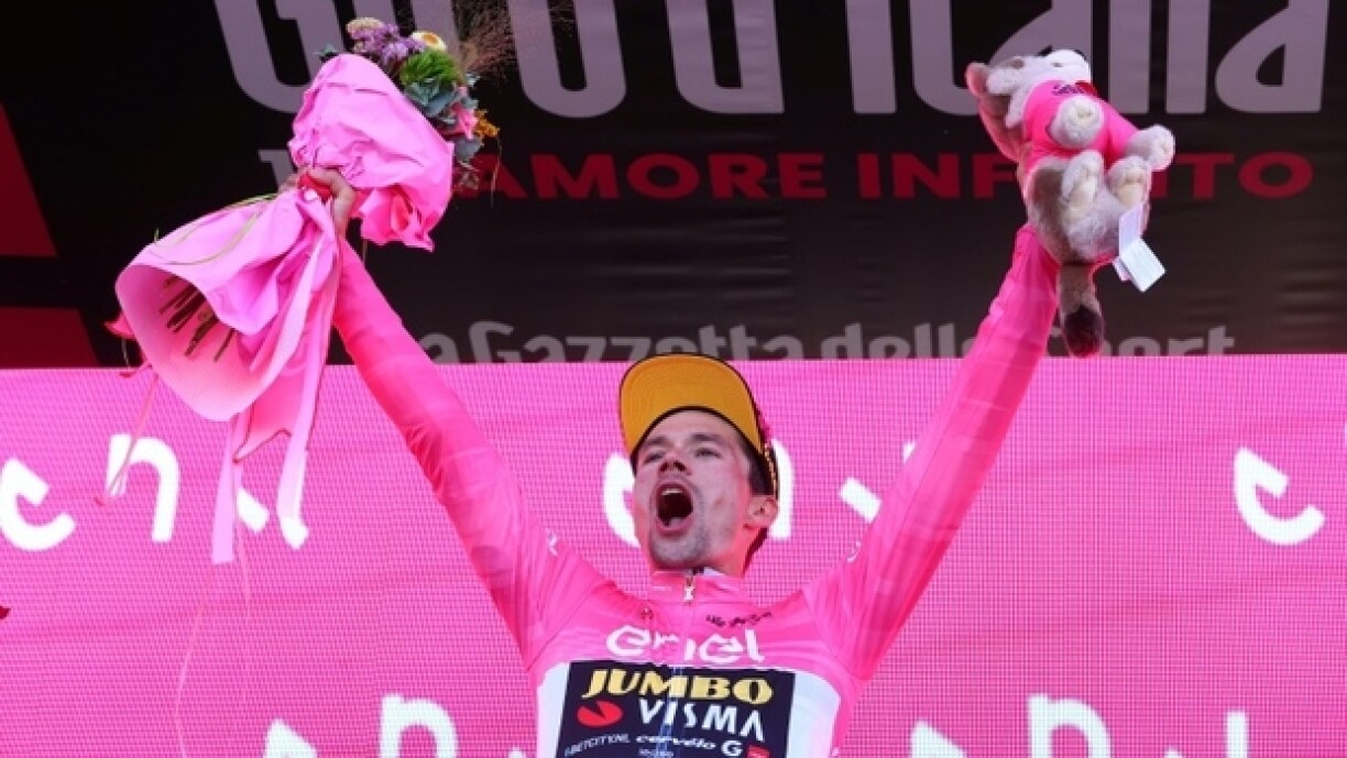 Le Slovène Primoz Roglic nouveau leader du Giro après la 20e étape, le 27 mai 2023 à Monte Lussari.
