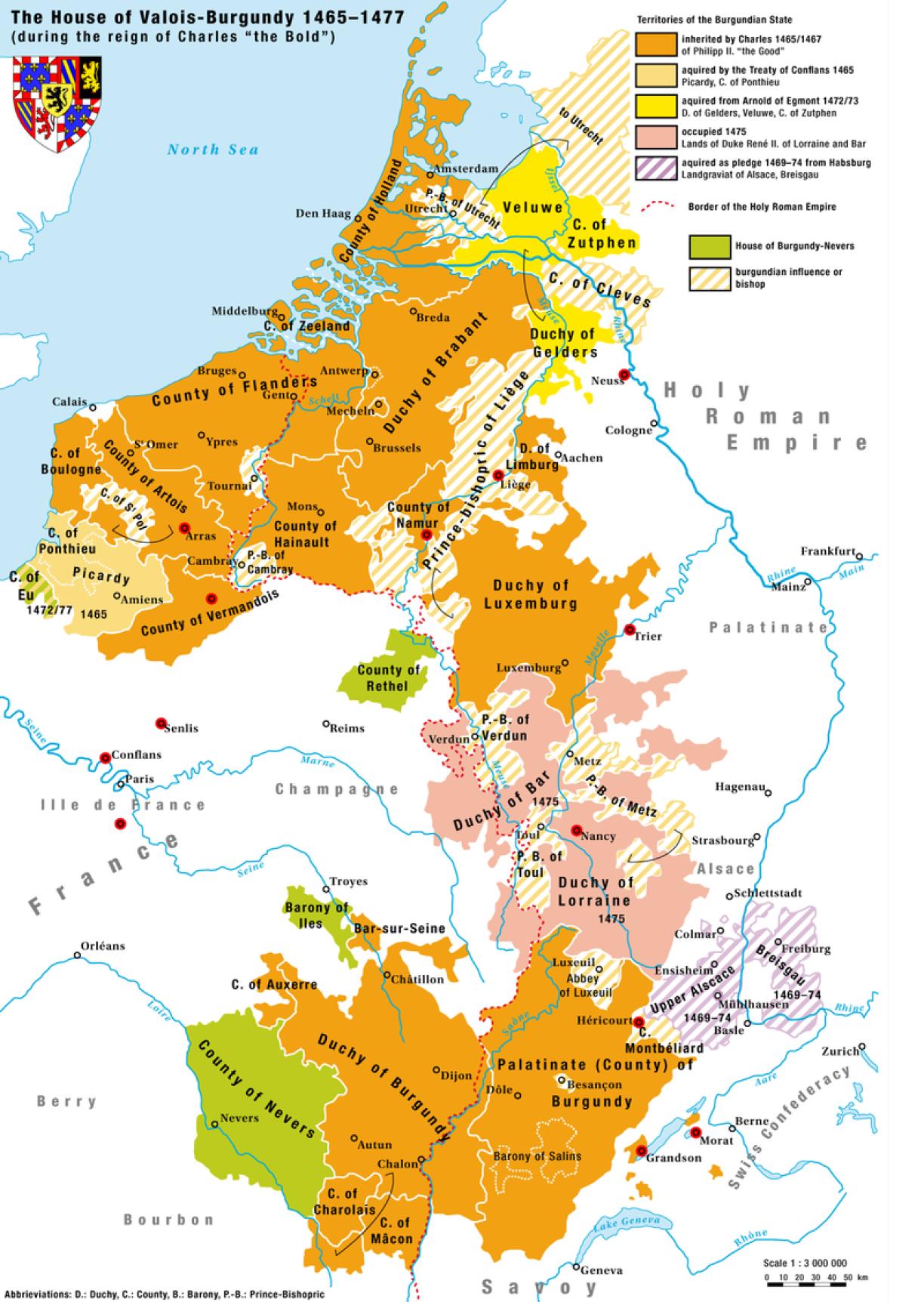 The Burgundian lands, including Luxembourg, during the reign of Charles the Bold.
