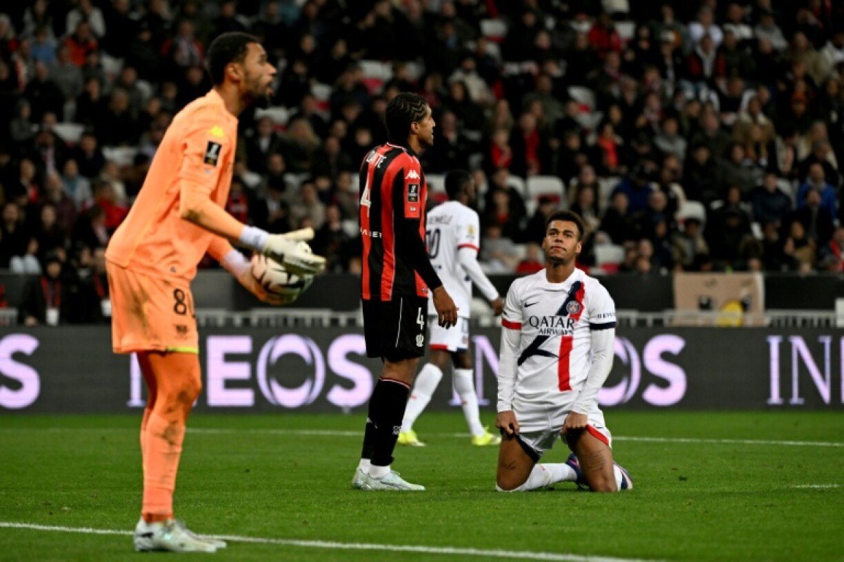 Désiré Doué (D) buteur lors de la large victoire 4-0 à Nice en Ligue 1, le 21 mars 2026