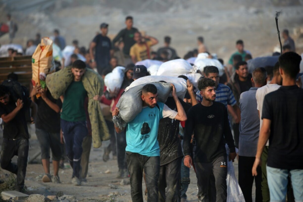 Palestinians sought food aid near the Nuseirat refugee camp in central Gaza