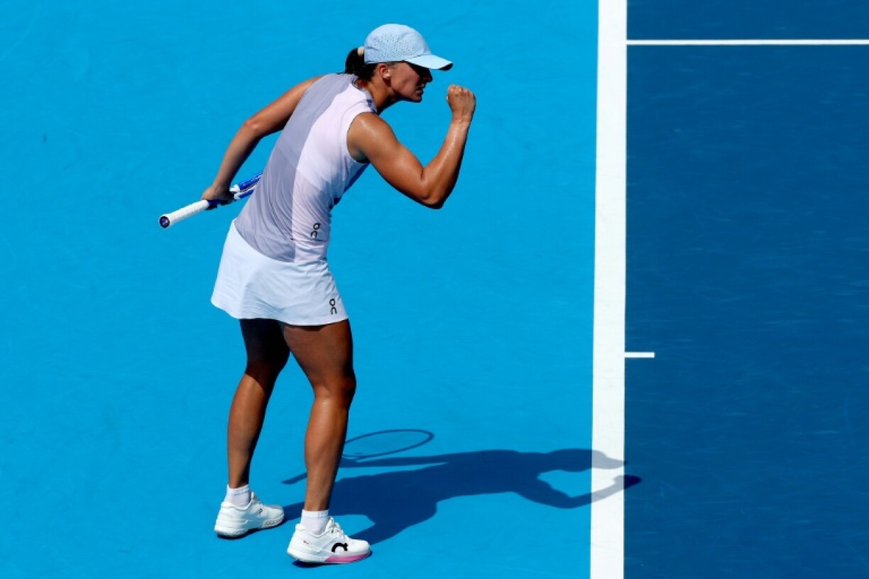 Iga Swiatek celebrates a point on the way to a victory over Sorana Cirstea at the ATP-WTA Cincinnati Open