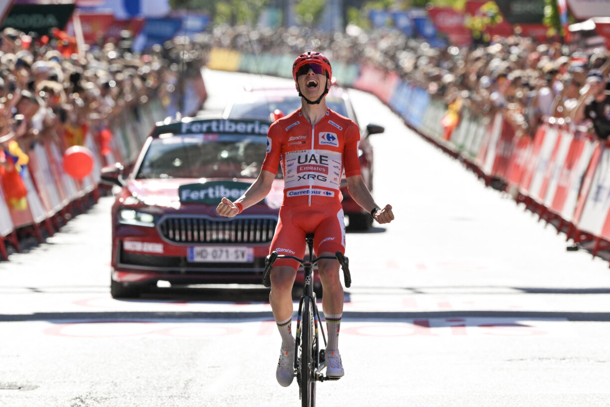 Op der 4. Etapp vun der Vuelta huet den Tadej Pogacar 50 Kilometer virun der Arrivée attackéiert a konnt sech um Enn duerchsetzen.