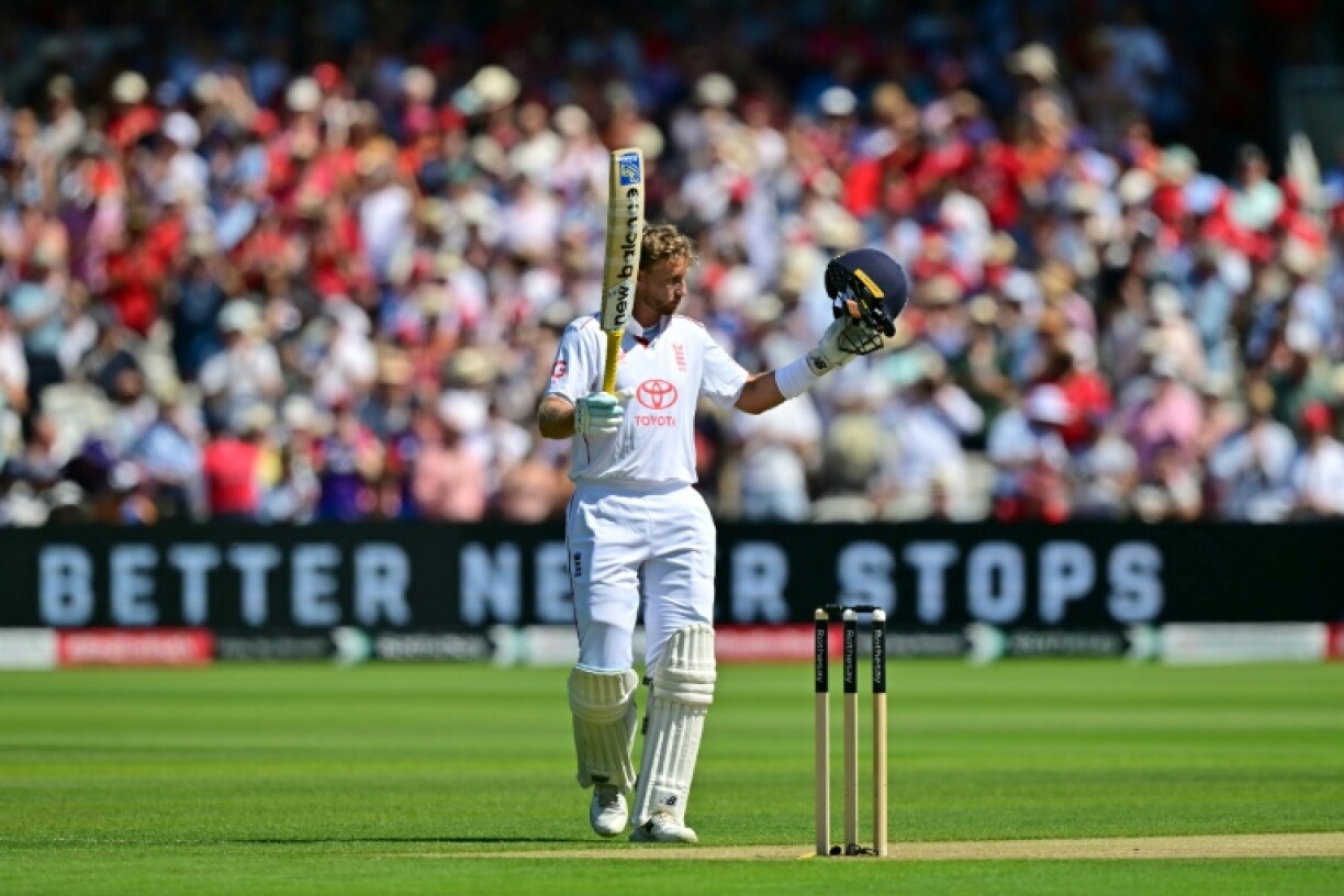 England's Joe Root acknowledges his century in the third Test against India at Lord's