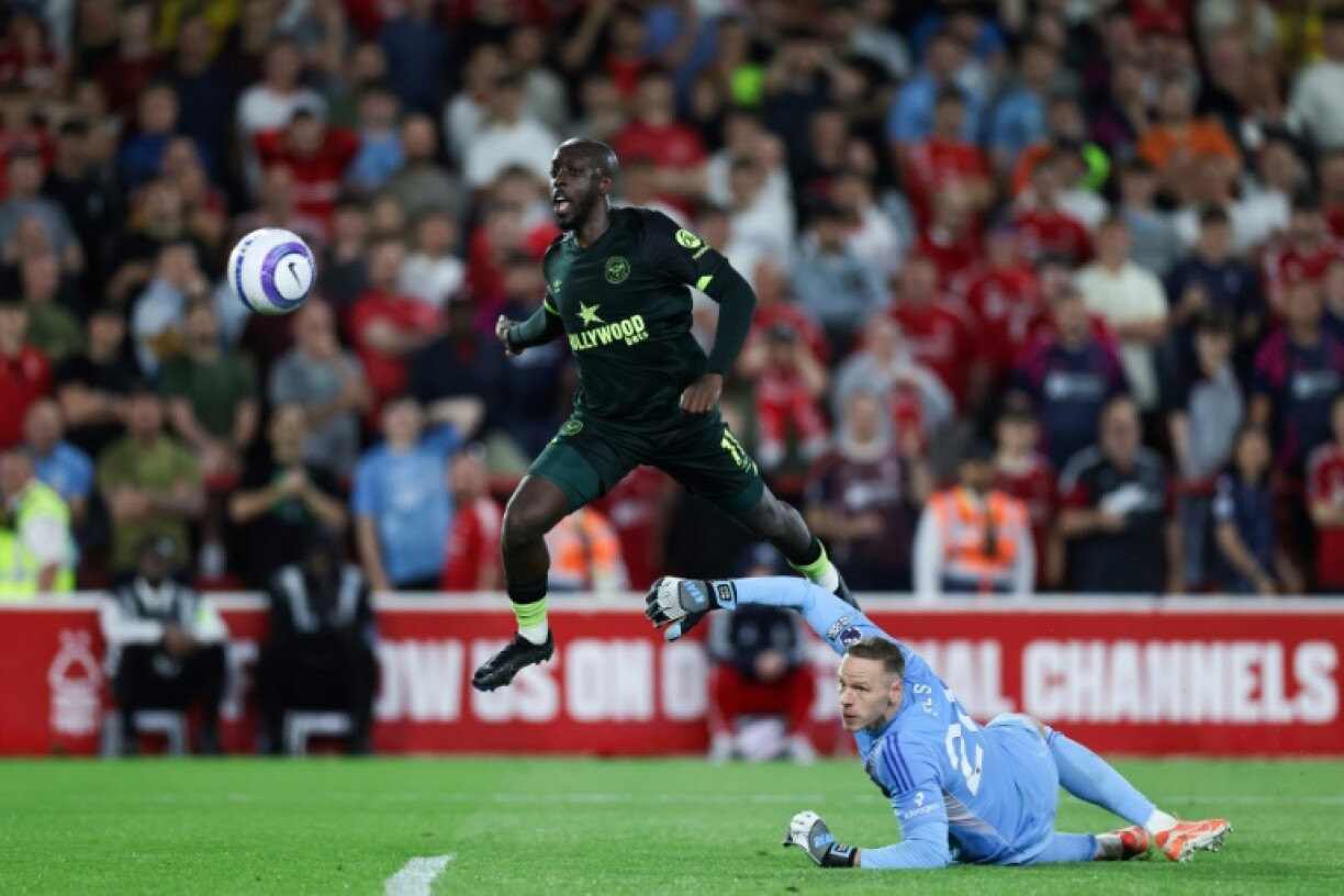 Brentford forward Yoane Wissa scores his team's second goal against Nottingham Forest